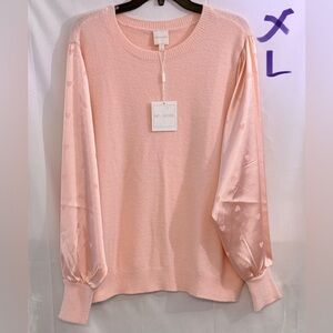Zac & Rachel Light Pink Knit Sweater with Satin Heart Sleeves